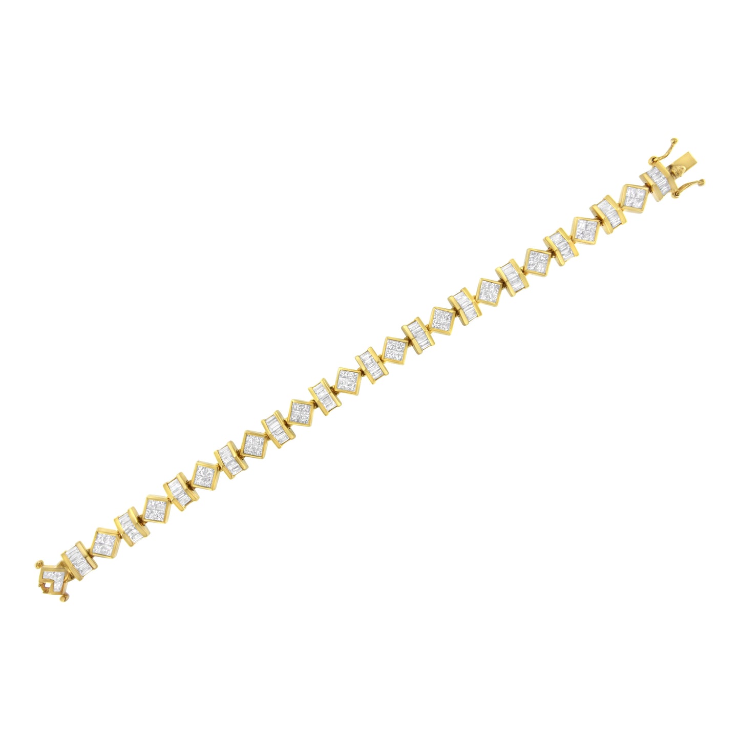 14K Yellow Gold 7.50 Cttw Princess and Baguette Diamond Geometric Link Bracelet Bids.com