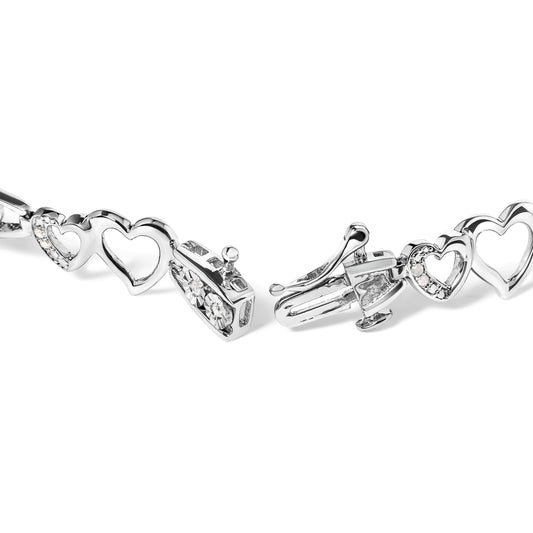925 Sterling Silver 1/5 Cttw Diamond Double Heart Link Bracelet (I-J Color, I3 Clarity) - 7.25" Inches Bids.com