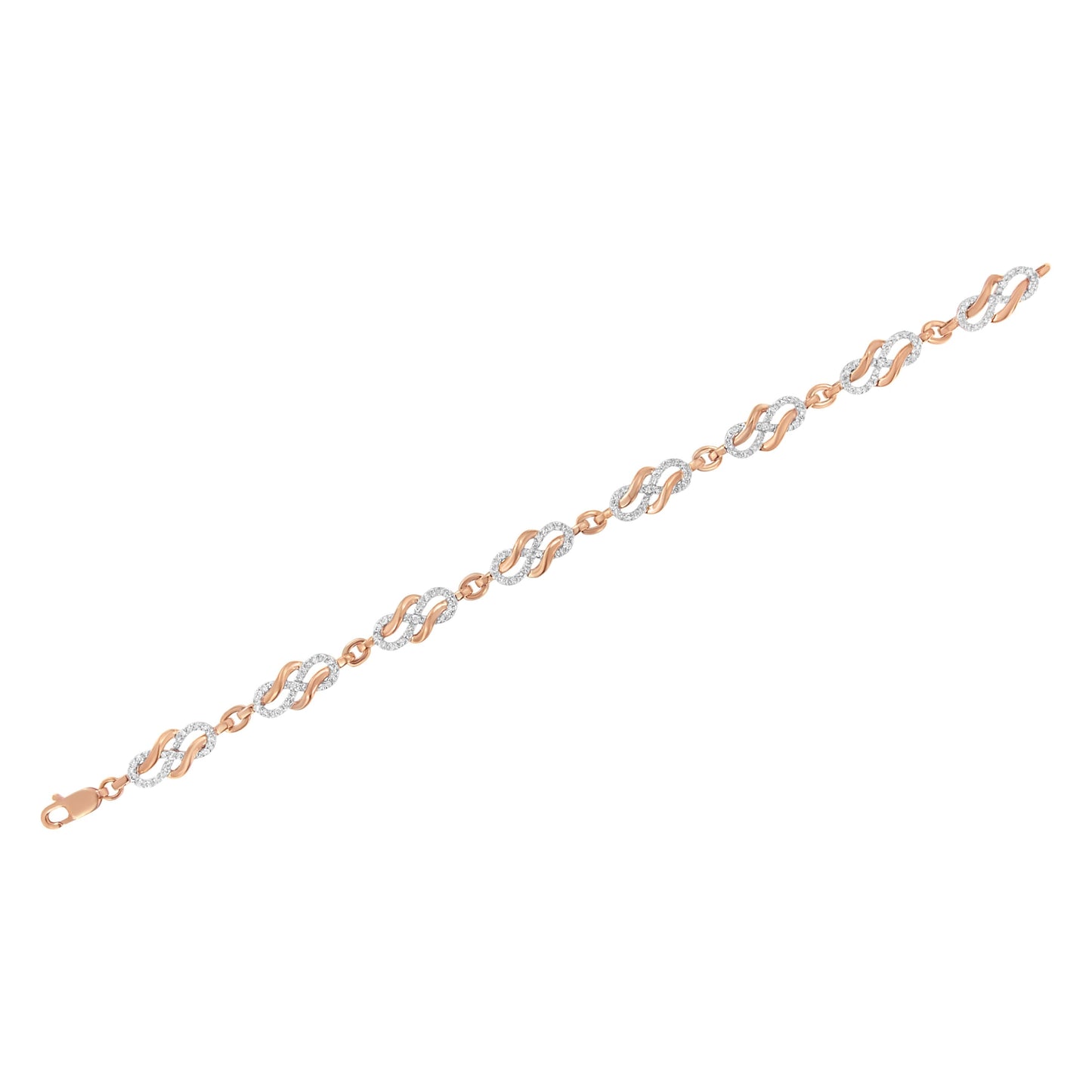 10K Rose Gold 1.0 Cttw Diamond Infinity Loop and Swirl Link Bracelet (I-J Color, I2-I3 Clarity) - 7.25" Inches Bids.com
