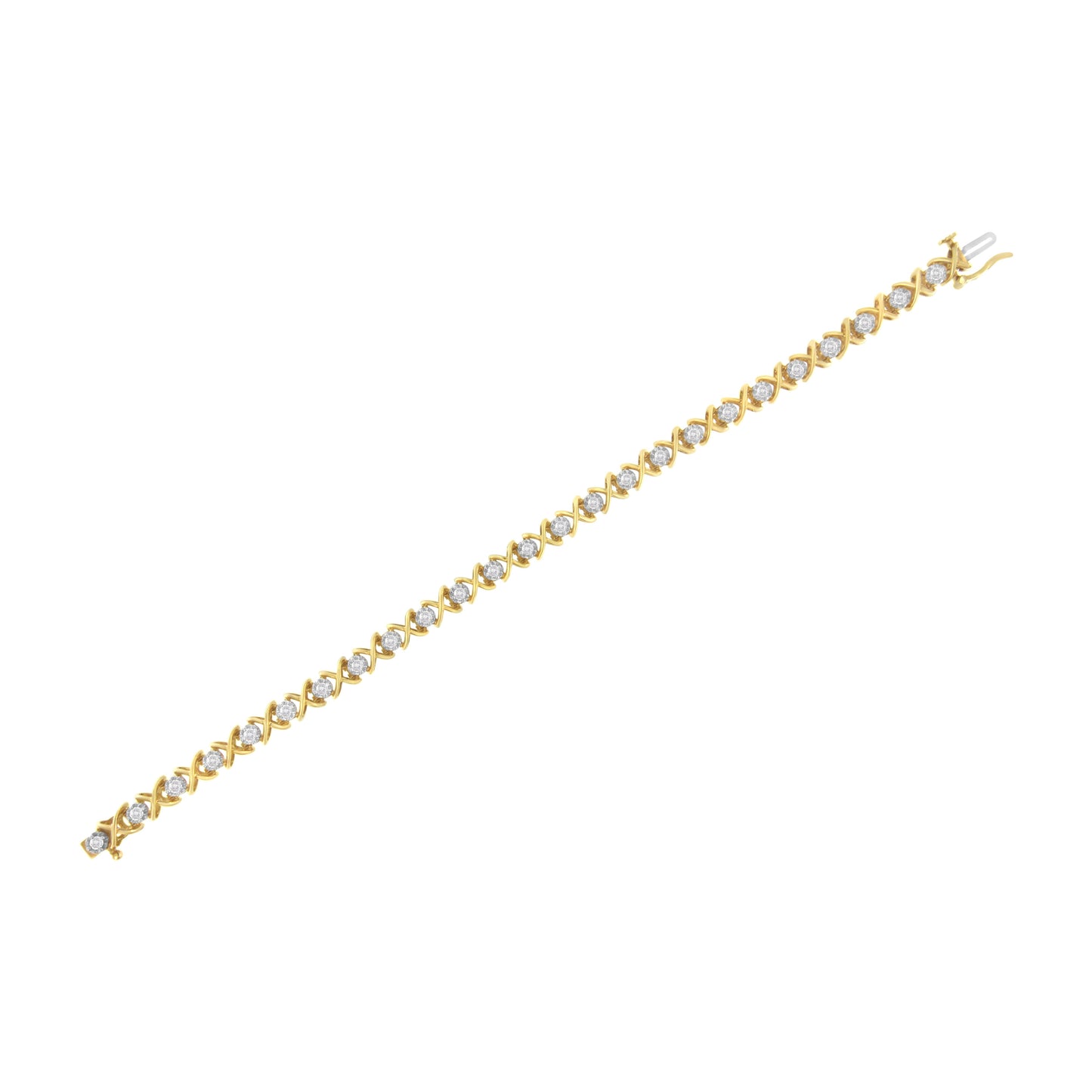 10K Yellow Gold Plated Sterling Silver 1 cttw Diamond Link Bracelet (J-K Clarity, I1-I2 Color) - Size 7" Bids.com