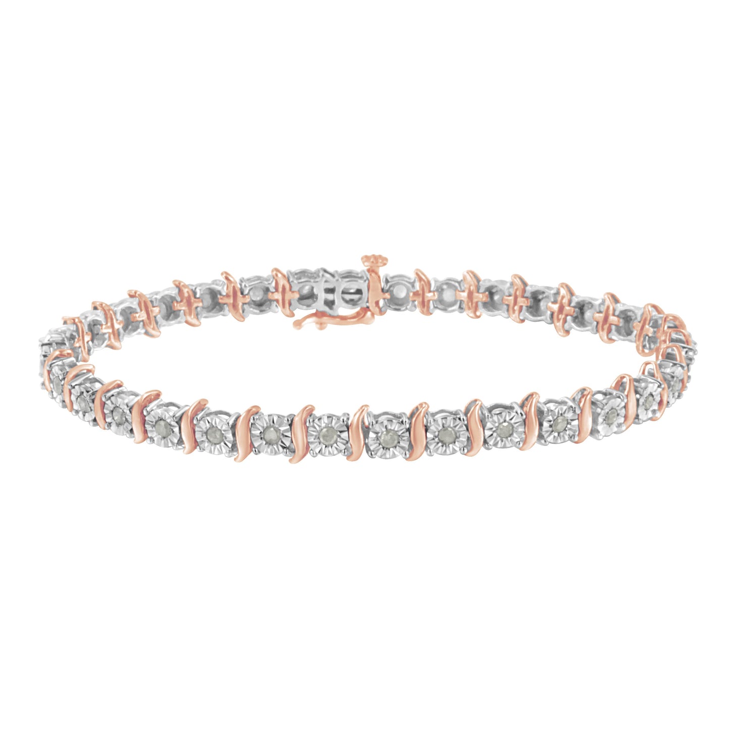 Two-Tone 10K Yellow Gold over .925 Sterling Silver 1.0 Cttw Diamond S-Curve Link Miracle-Set Tennis Bracelet (I-J Color, I3 Clarity) - 7" Bids.com