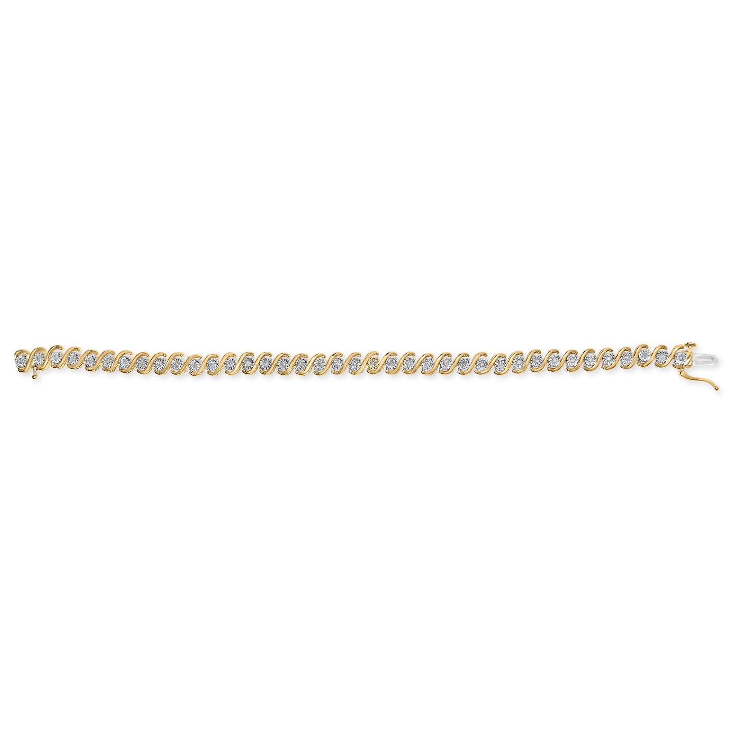 14K Yellow Gold Plated .925 Sterling Silver 1/2 Cttw Round Miracle-Set Diamond S-Curve Tennis Bracelet (I-J Color, I3 Clarity) - 7" Bids.com