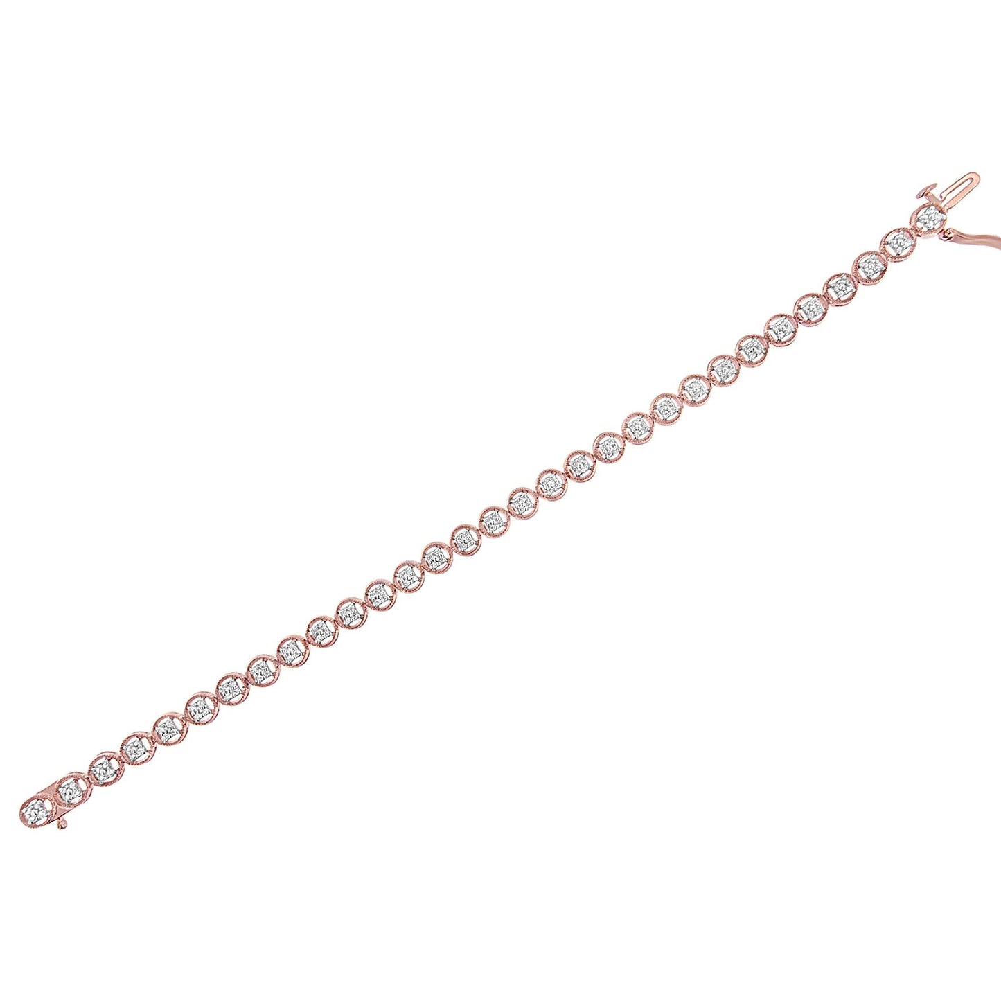14K Rose Gold Over .925 Sterling Silver 1/4 Cttw Diamond 7" Open Circle Wheel Link Tennis Bracelet (I-J Color, I2-I3 Clarity) Bids.com