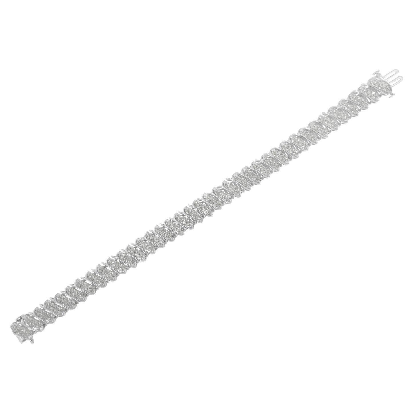 .925 Sterling Silver 3.0 Cttw Diamond Multi Row Cluster Slanted Wave Link 7-¼†Tennis Bracelet (I-J Color, I2-I3 Clarity) Bids.com