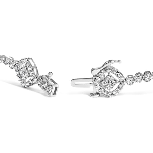 .925 Sterling Silver 3.0 Cttw Diamond Halo Square Shape Link Bracelet (I-J Color, I3 Clarity) - 7.25" Bids.com