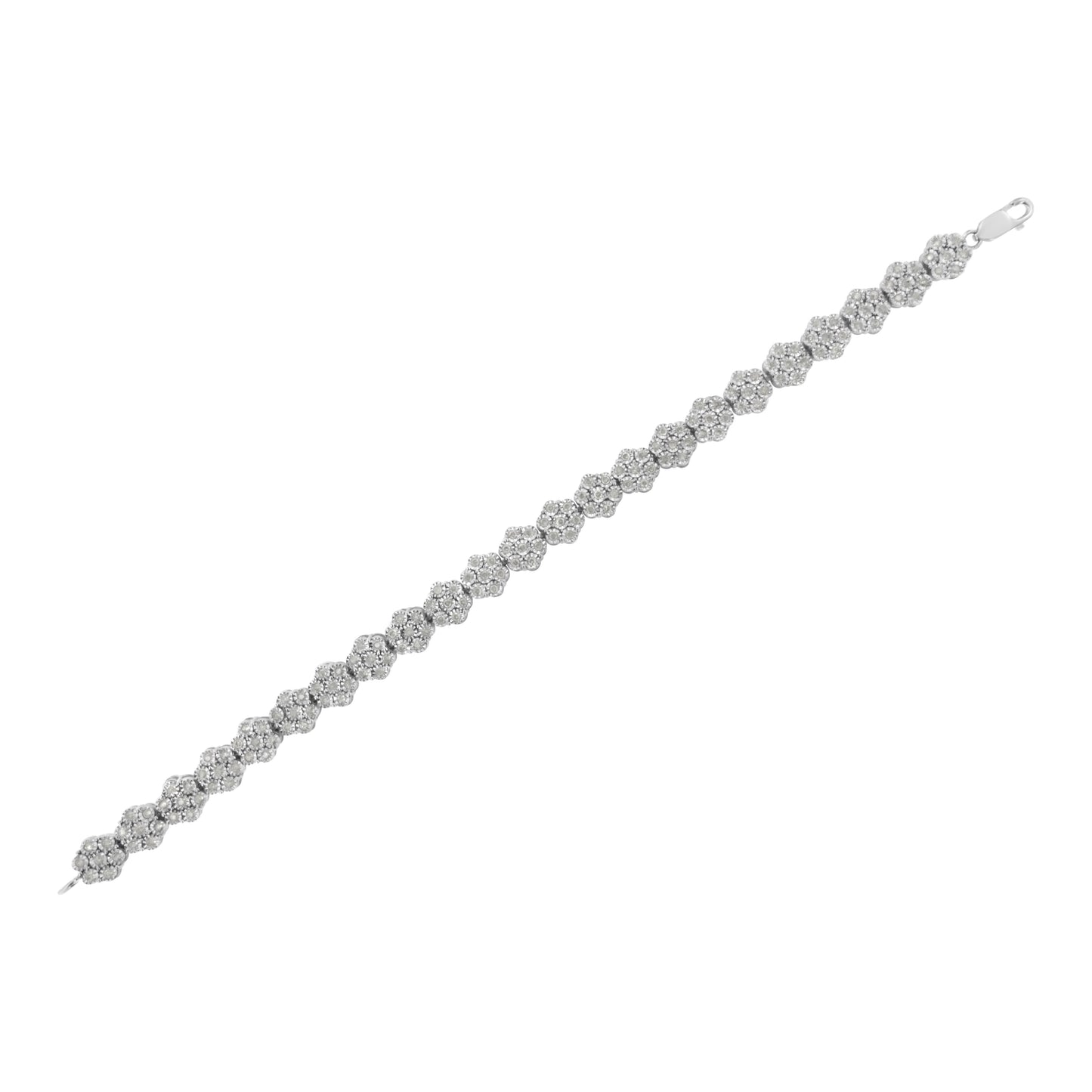 .925 Sterling Silver 2.0 cttw Diamond 7 Stone Floral Cluster Link Bracelet (I-J Color, I3 Clarity) -7.25" Bids.com