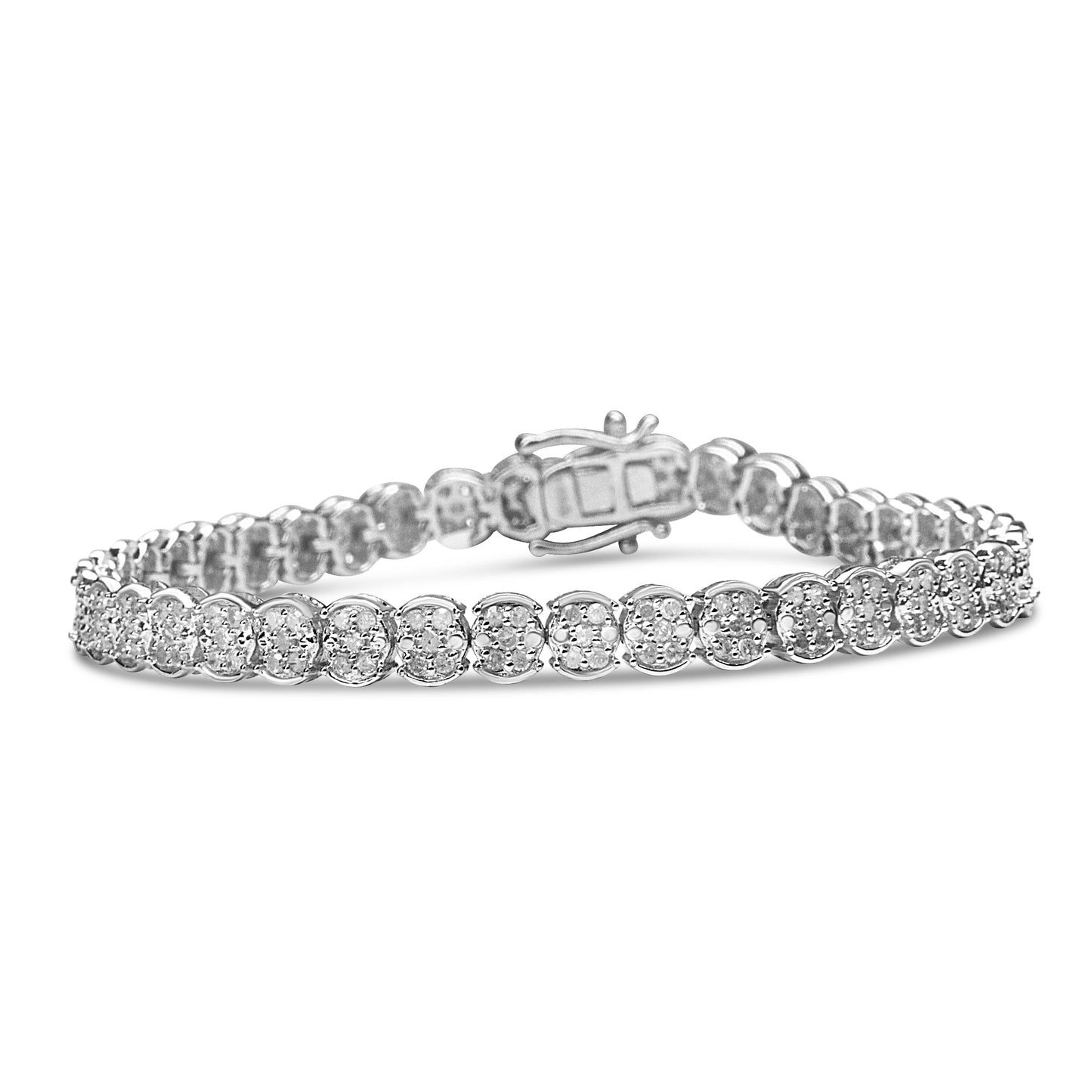 .925 Sterling Silver 2.0 Cttw Diamond Cluster Link Bracelet (I-J Color, I2-I3 Clarity) - Size 7.25" Bids.com