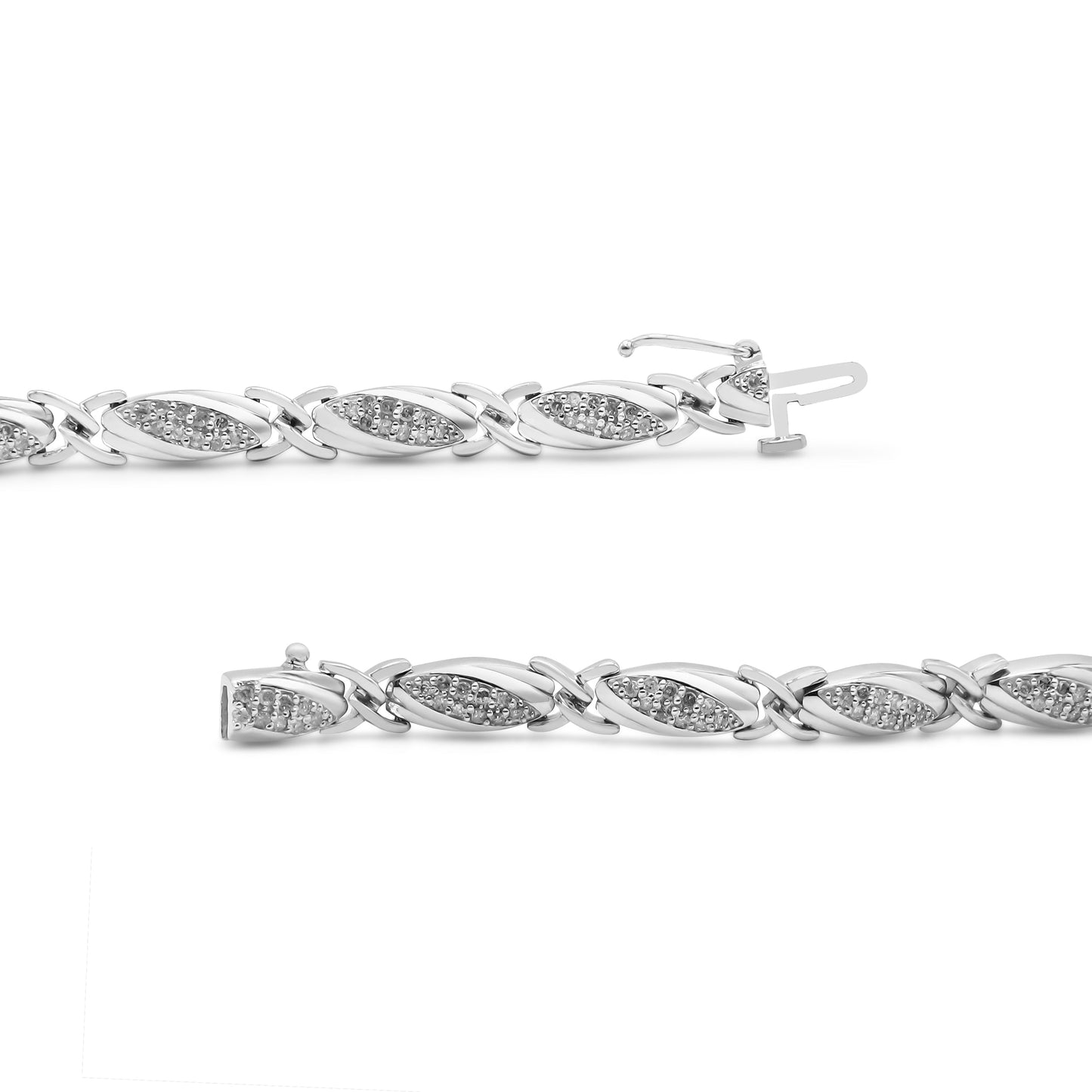 .925 Sterling Silver 1.00 Cttw Round Diamond X-Link Bracelet (I-J Color, I2-I3 Clarity) - Size 7.25" Bids.com