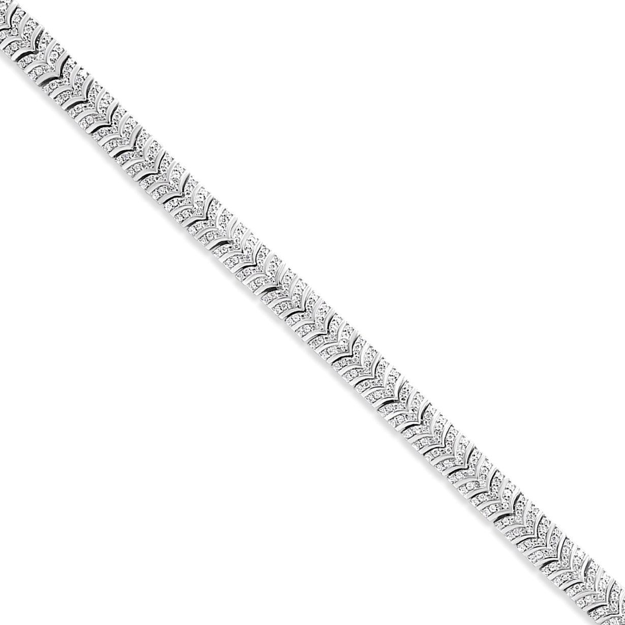 .925 Sterling Silver 3.00 Cttw Diamond Chevron Link Bracelet (I2-I3 Clarity, I-J Color) - Size 7.25" Bids.com