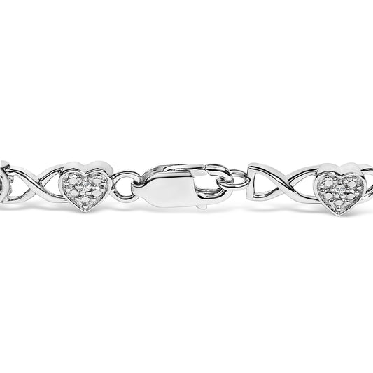 .925 Sterling Silver Diamond Accent Heart Link Bracelet (I-J Color, I3 Clarity) - 7.25" Bids.com