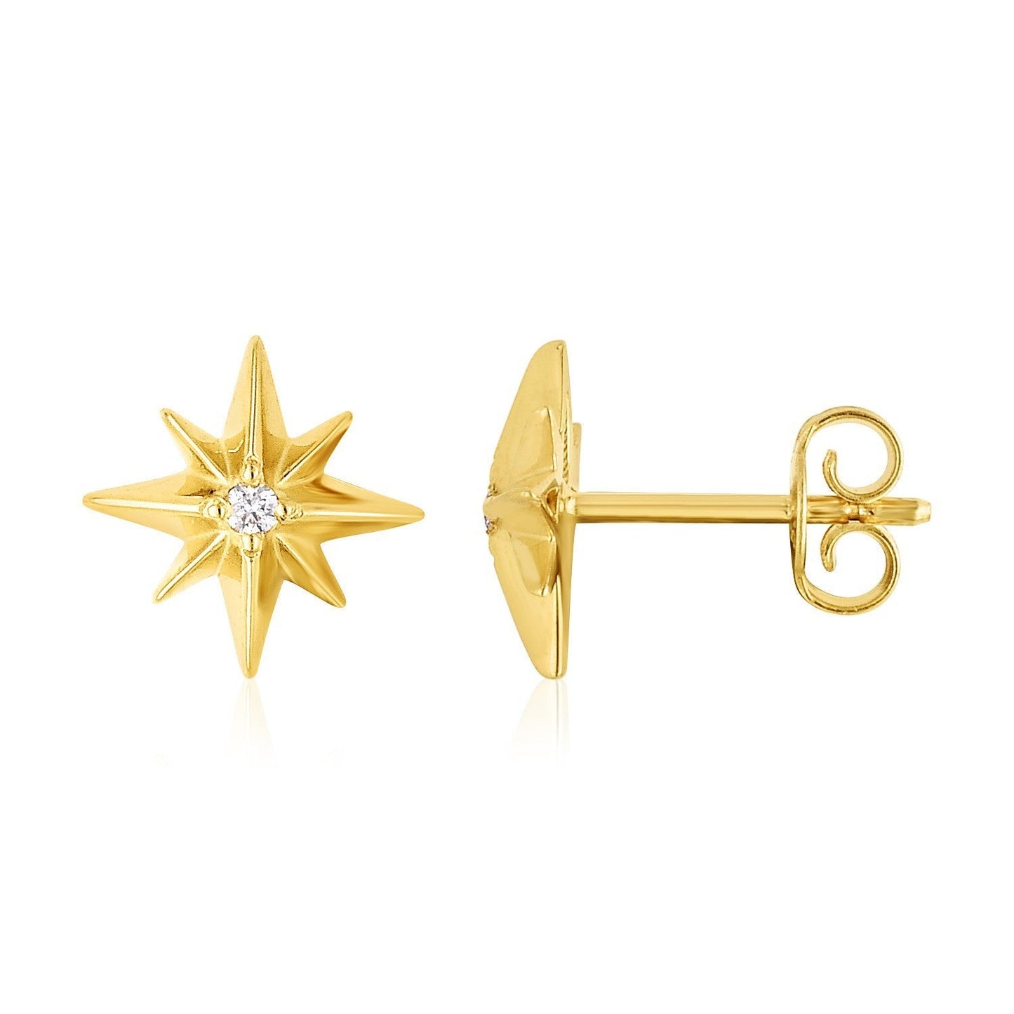 14K Yellow Gold High Polish North Star Diamond Earrings Bids.com