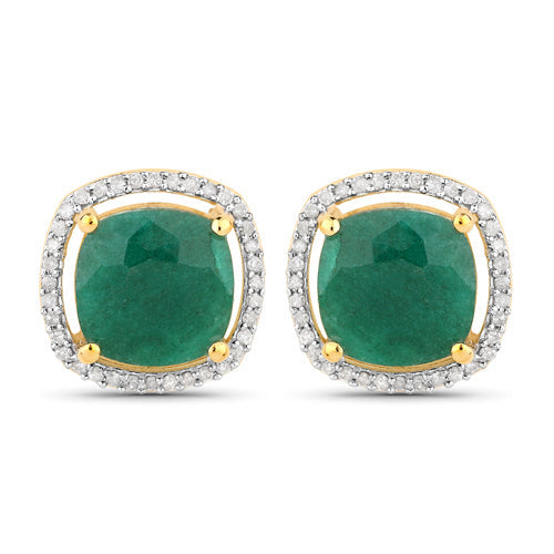 4.40 Carat Dyed Emerald and White Diamond .925 Sterling Silver Earrings Bids.com