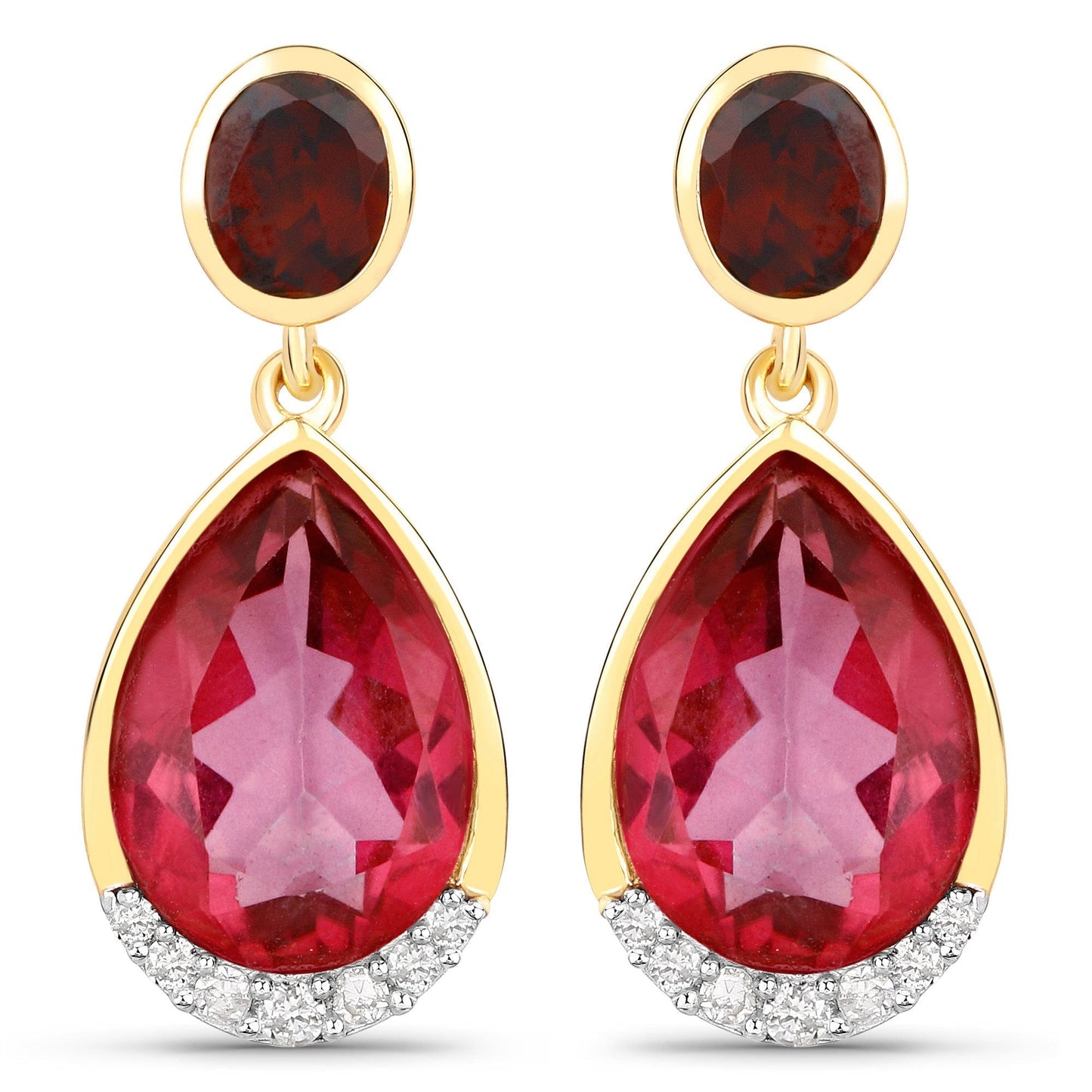 7.98 Carat Genuine Pink Topaz, Rhodolite Garnet and White Diamond .925 Sterling Silver Earrings Bids.com