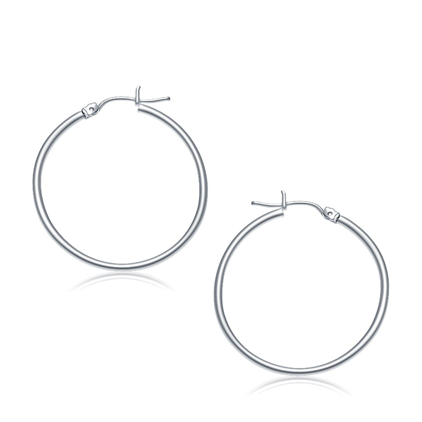 14k White Gold Polished Hoop Earrings (30 mm) Bids.com