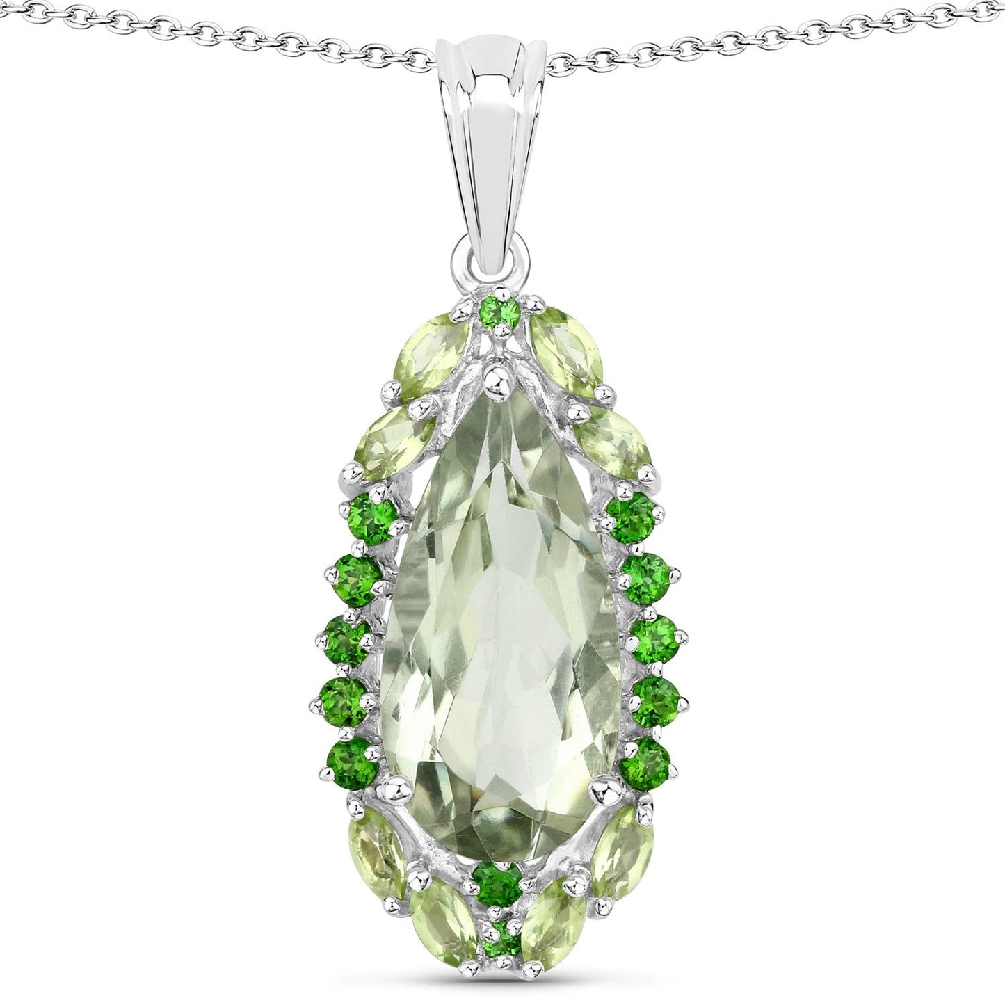 "5.54 Carat Genuine Green Amethyst, Peridot and Chrome Diopside .925 Sterling Silver Pendant Bids.com