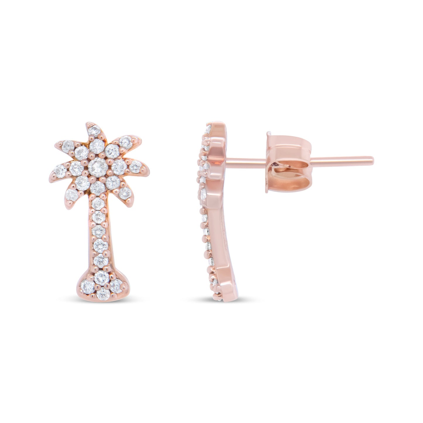 10K Rose Gold 1/4 Cttw Diamond Palm Tree Push Back Stud Earrings (H-I Color, I1-I2 Clarity) Bids.com