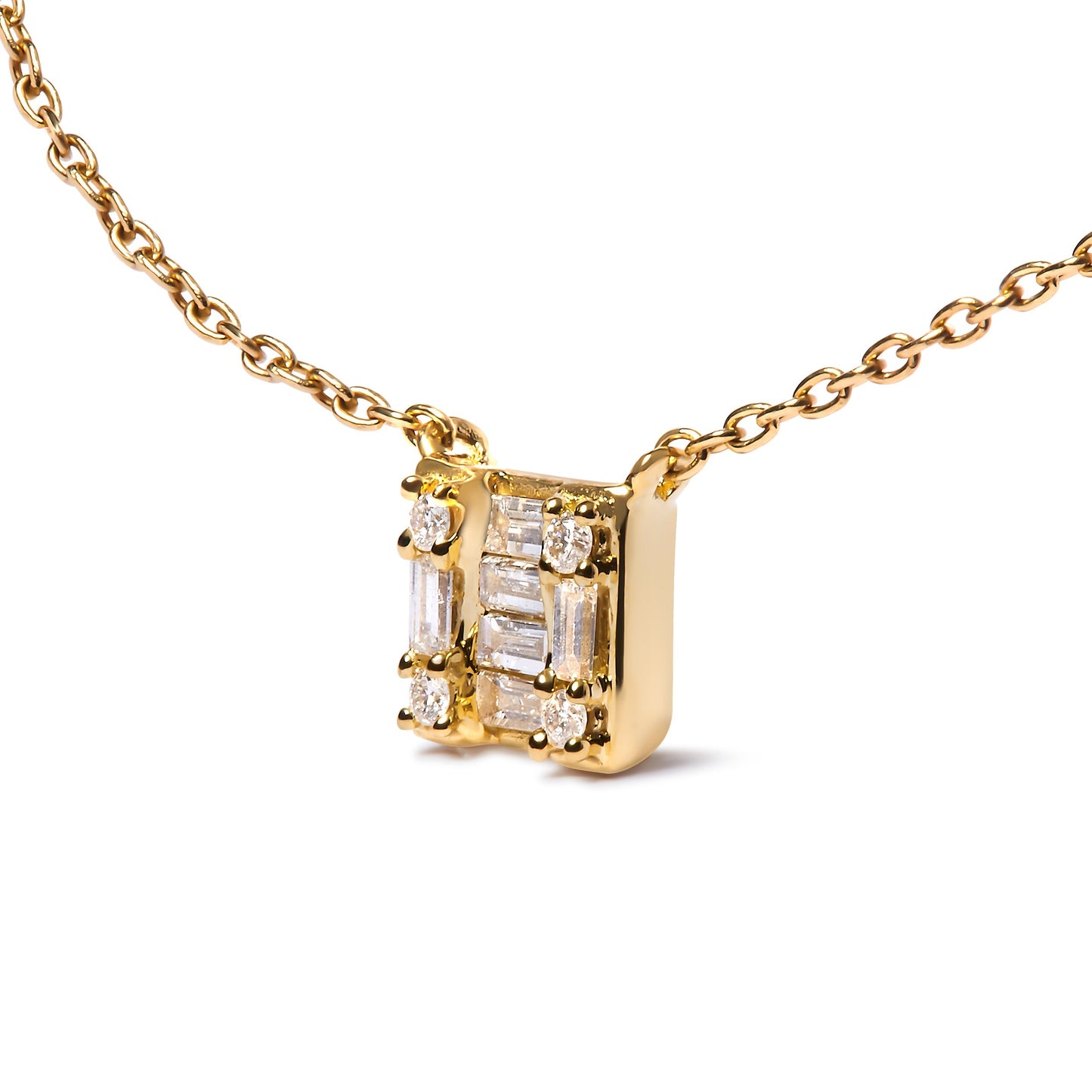 10K Yellow Gold 1/10 Cttw Round and Baguette Diamond Mosaic Composite Square 18" Inch Pendant Necklace (H-I Color, I1-I2 Clarity) Bids.com