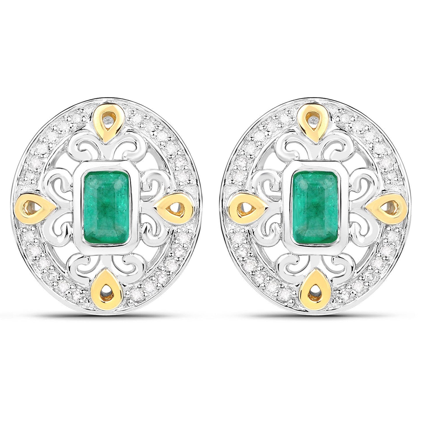 0.69 Carat Genuine Zambian Emerald and White Diamond .925 Sterling Silver Earrings Bids.com