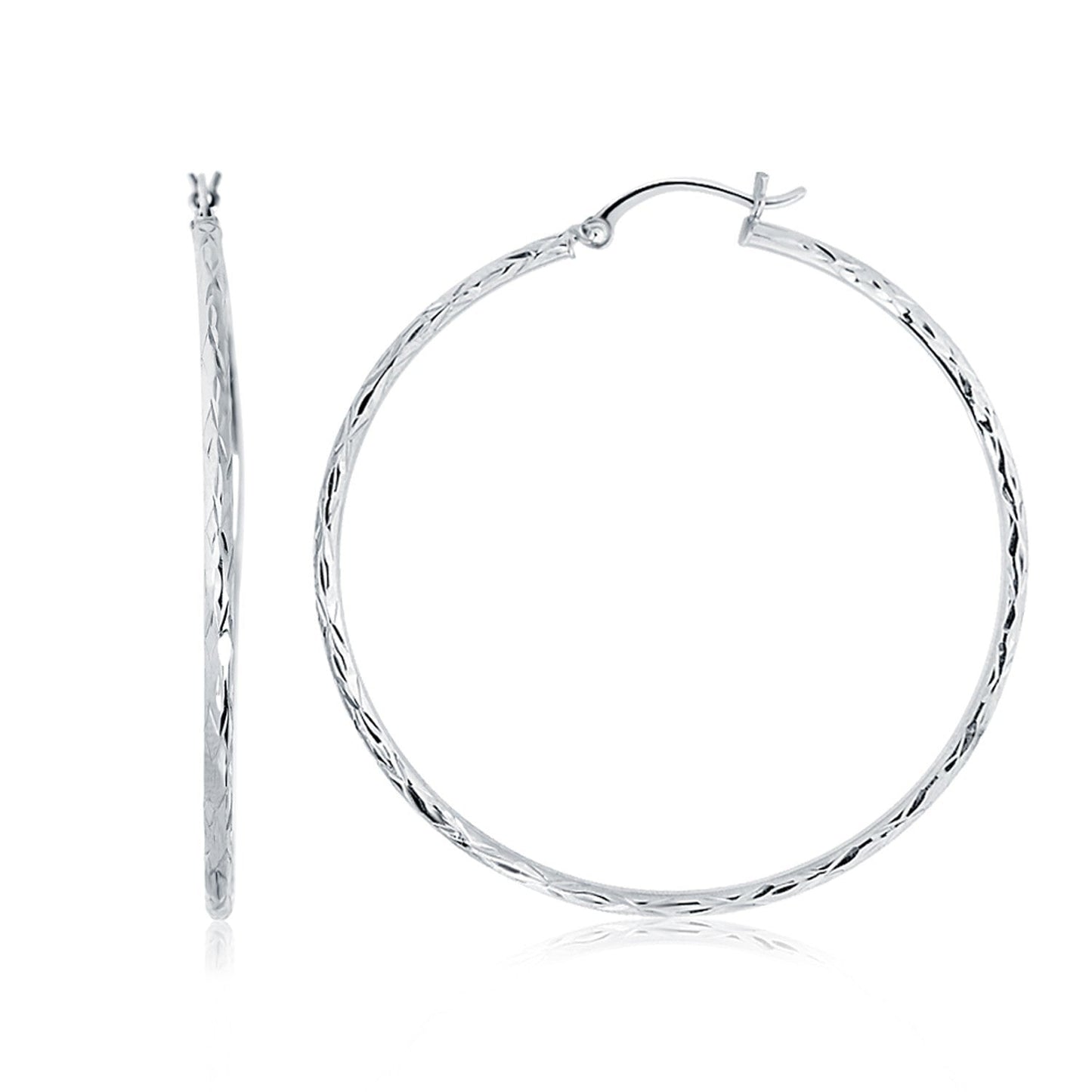 14k White Gold Diamond Cut Hoop Earrings (1 3/4 inch Diameter) Bids.com
