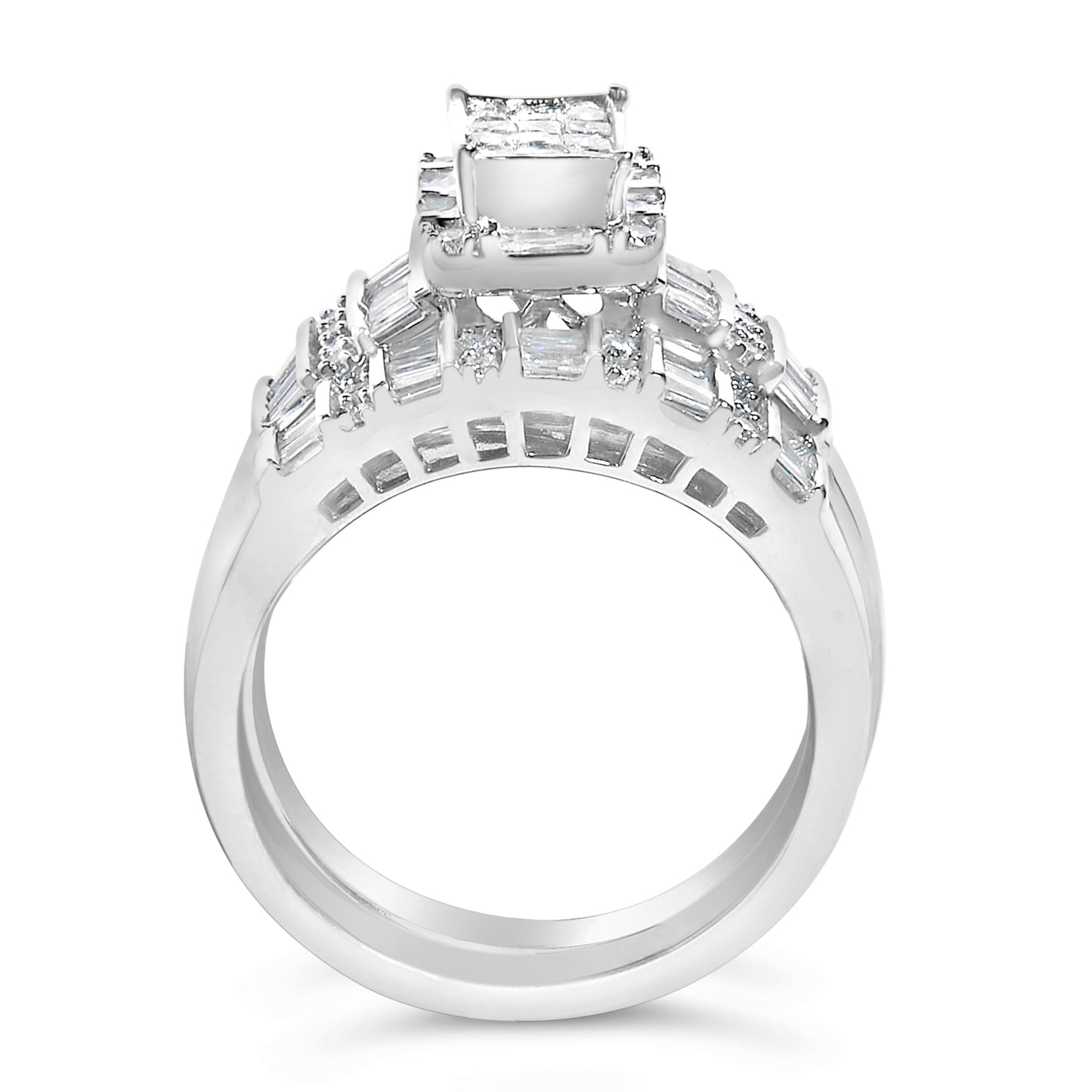 Sterling Silver 1.0 Cttw Diamond Composite Head Bridal Engagement Ring Set Bids.com