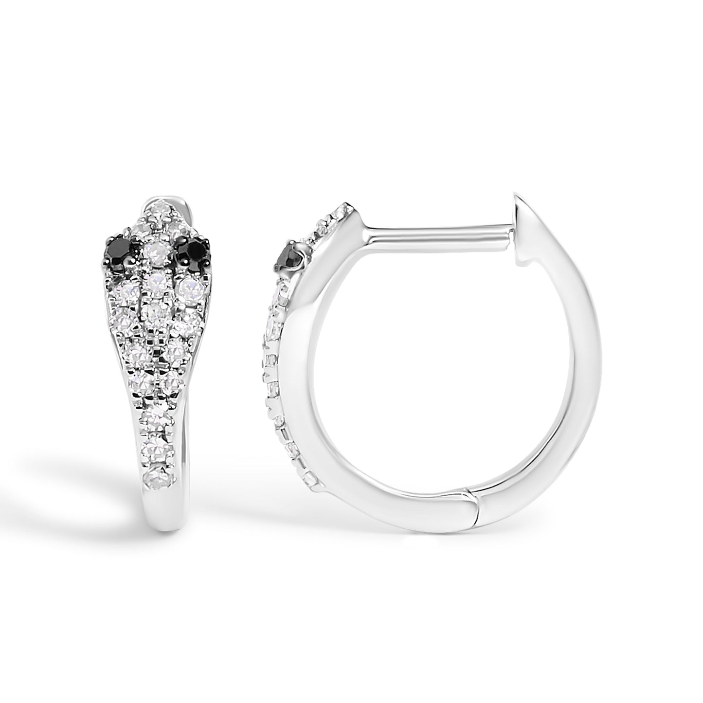 10K White Gold 1/5 Cttw Diamond Snake Eyes Huggy Hoop Earrings Bids.com