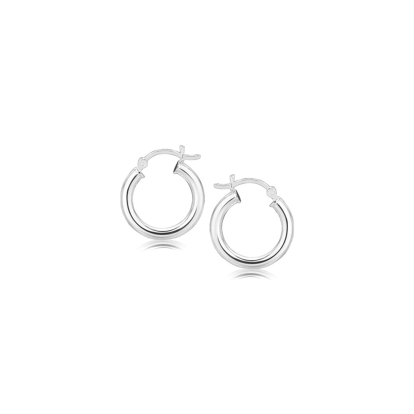 Sterling Silver Polished Hoop Style Earrings with Rhodium Plating (15mm) Bids.com