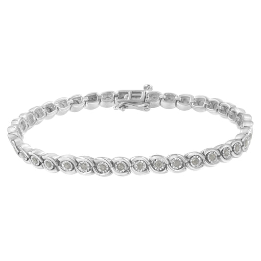 .925 Sterling Silver 1.0 cttw Miracle Set Diamond Spiraling Bezel Link Bracelet(I-J Color, I3 Clarity) -7.25" Bids.com