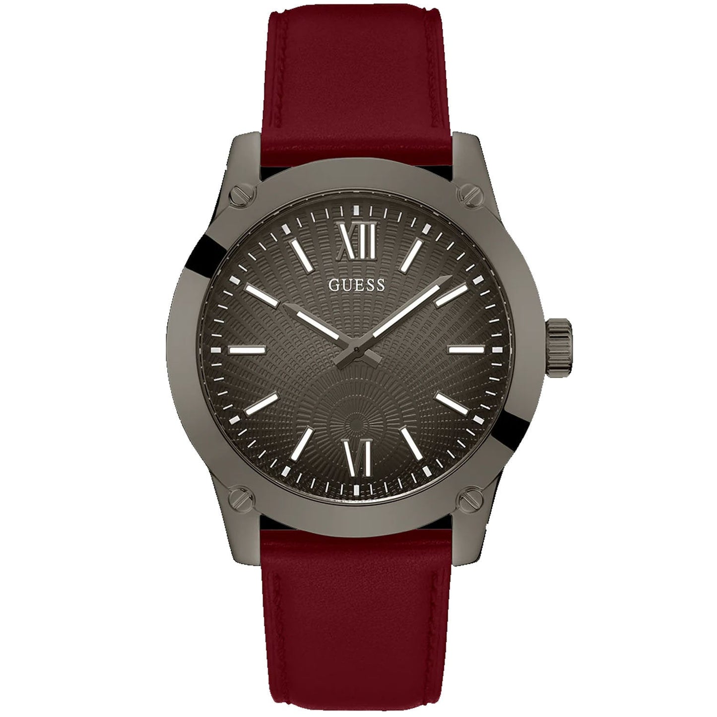 Guess Men's Dress Analog Burgundy Gunmetal Bids.com