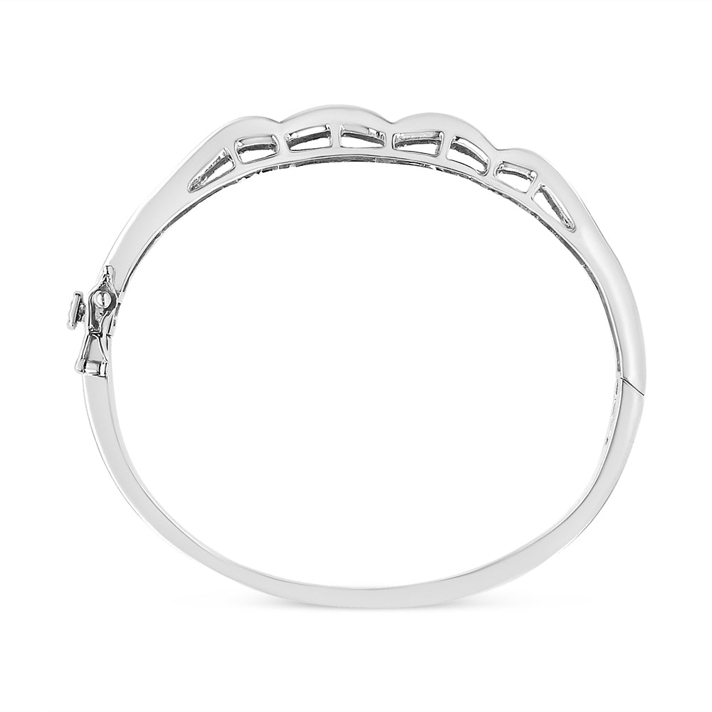 14K White Gold 3 1/3 Cttw Invisible Set Princess-Cut Diamond Wave Bangle Bracelet (H-I Color, SI1-SI2 Clarity) - Size 7" Bids.com