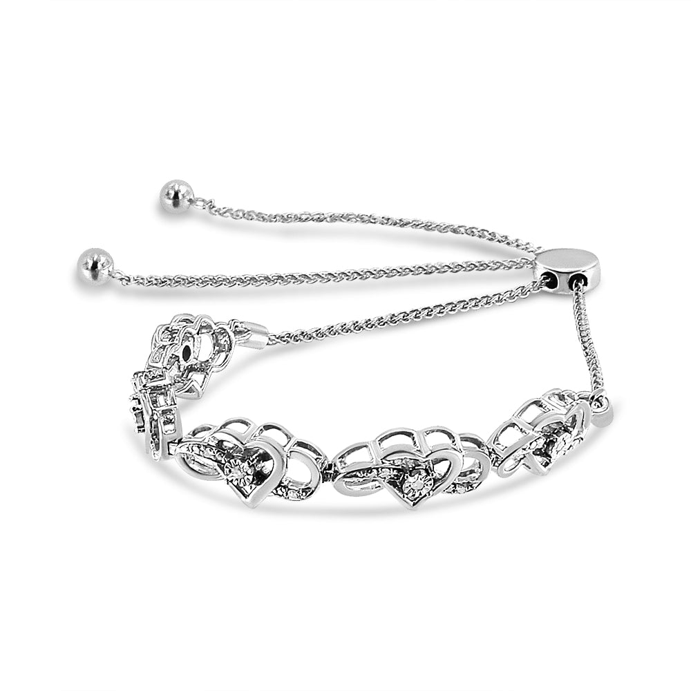 .925 Sterling Silver Diamond Accent Interlocking Infinity and Heart 4â€-10†Adjustable Bolo Tennis Bolo Bracelet (H-I Color, I2-I3 Clarity) Bids.com