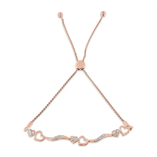 14K Rose Gold Plated .925 Sterling Silver 1/10 Cttw Diamond Wave and Hearts 4â€-10†Adjustable Bolo Bracelet (I-J Color, I3 Clarity) Bids.com