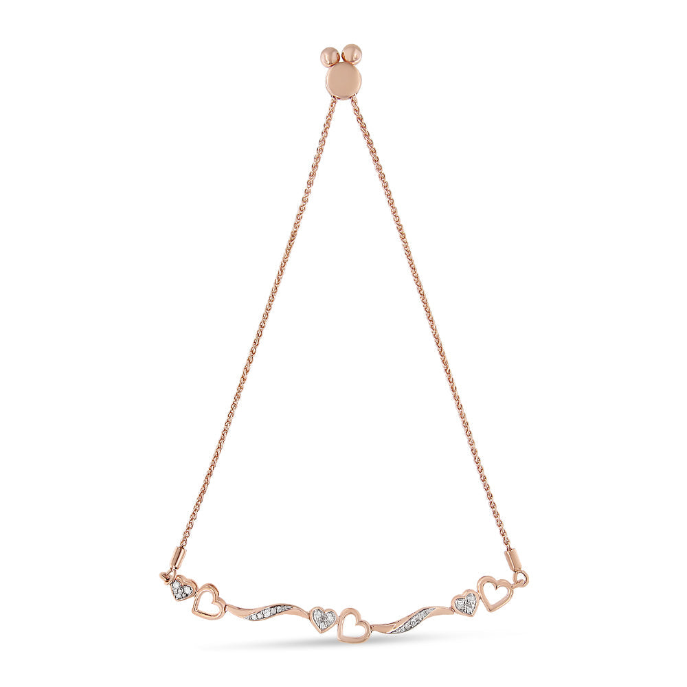 14K Rose Gold Plated .925 Sterling Silver 1/10 Cttw Diamond Wave and Hearts 4â€-10†Adjustable Bolo Bracelet (I-J Color, I3 Clarity) Bids.com