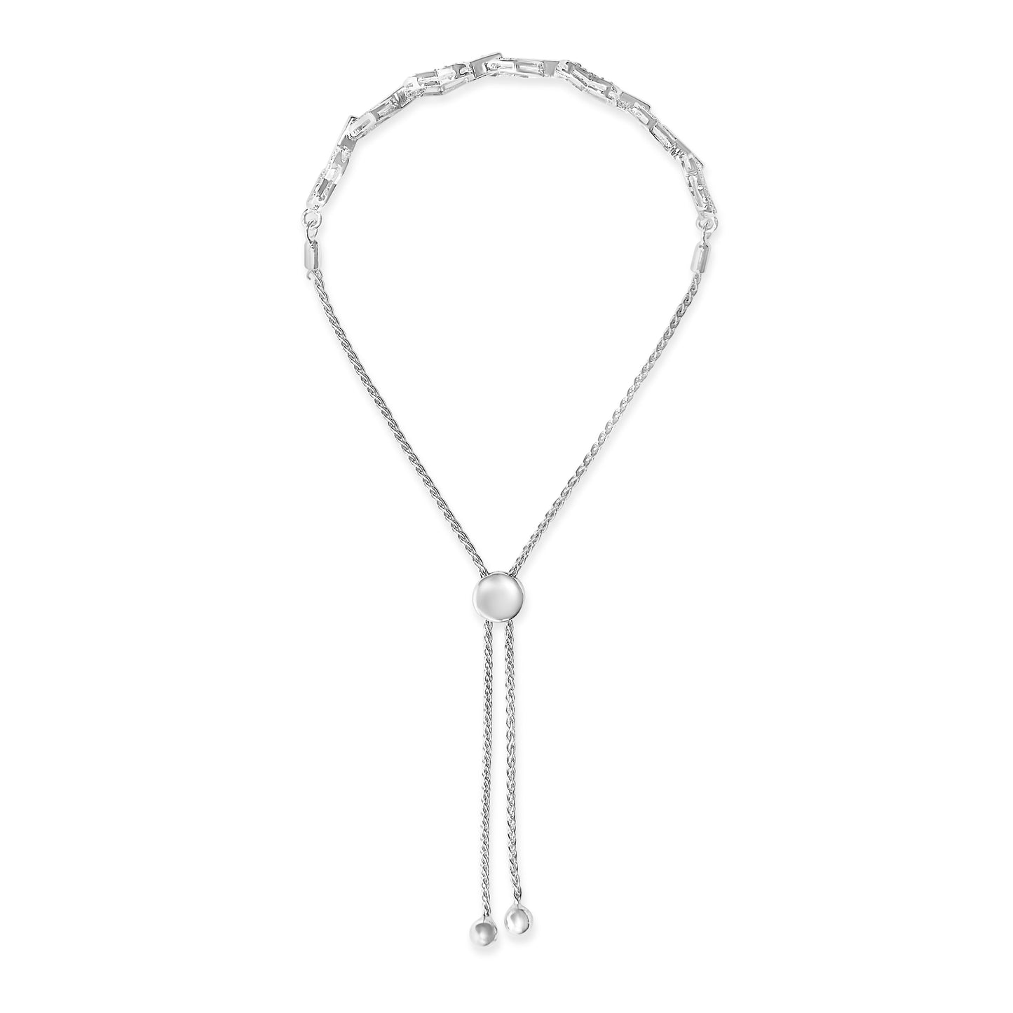 .925 Sterling Silver 1/2 Cttw Diamond Alternating Heart Link Adjustable Bolo Bracelet (I-J Color, I3 Clarity) - 4" to 10" Inches Bids.com
