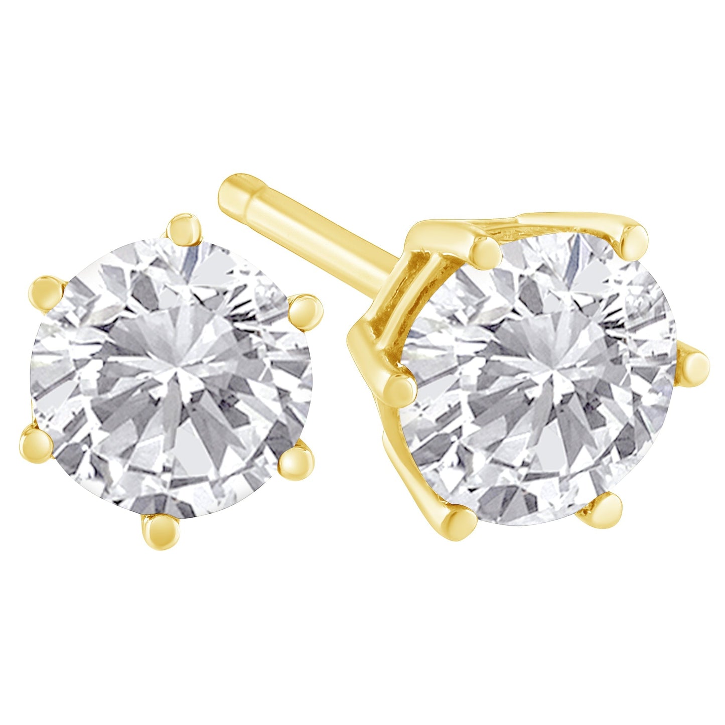 18K Yellow Gold 1-1/2 Cttw Round Brilliant-Cut Near Colorless Diamond Classic 6-Prong Stud Earrings (H-I Color, I1-I2 Clarity) Bids.com