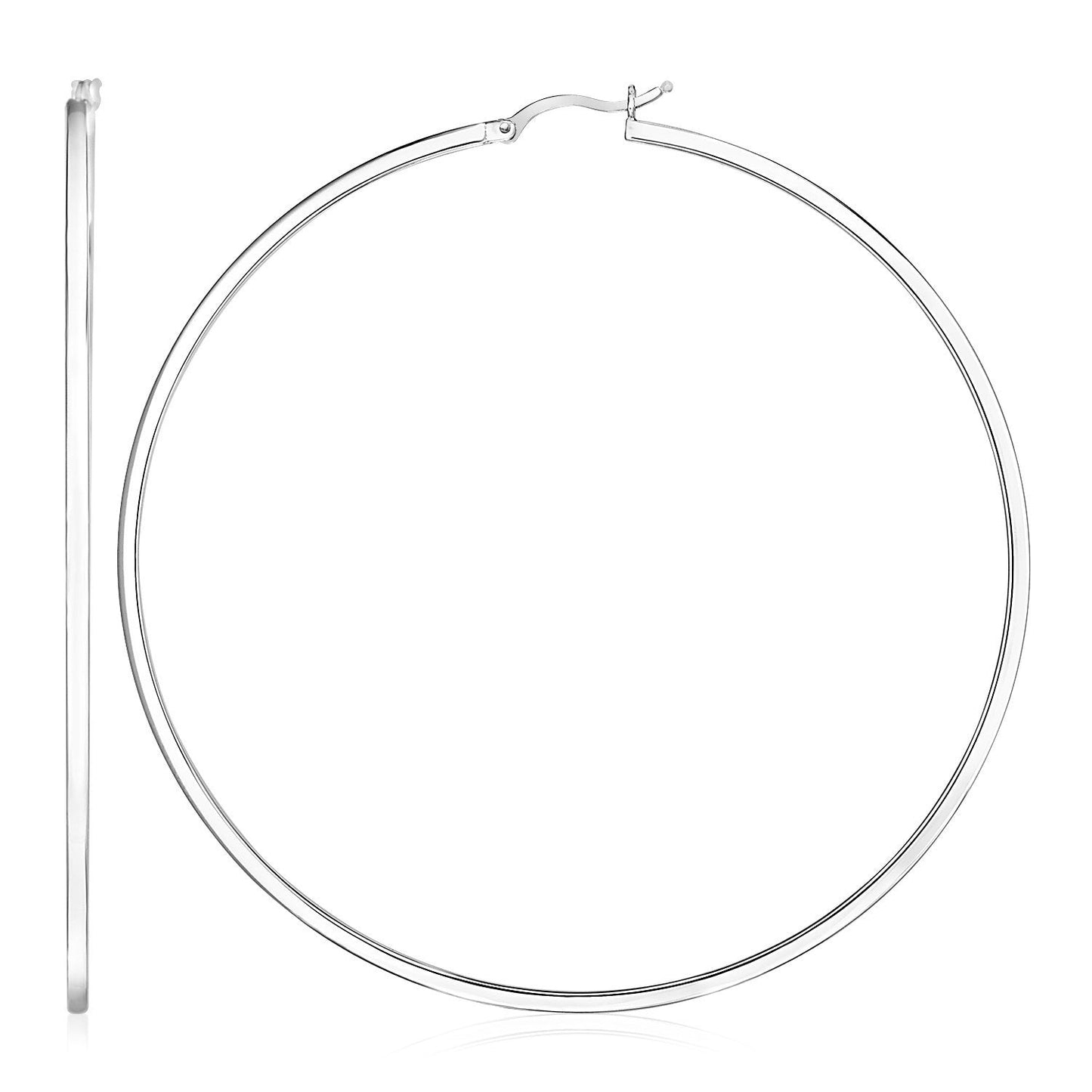 Sterling Silver Large Rectangular Profile Polished Hoop Earrings Bids.com