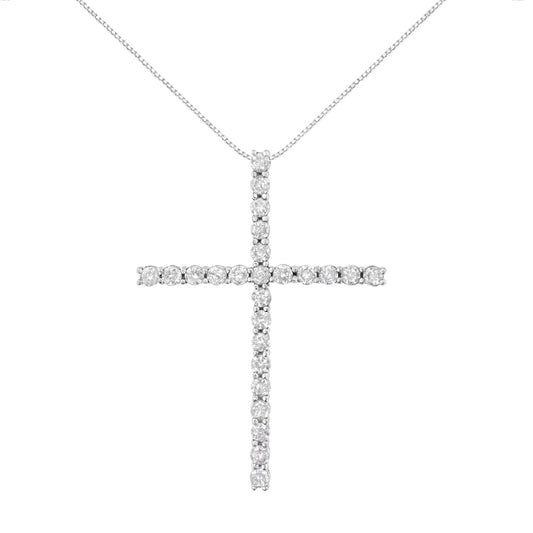 .925 Sterling Silver 2 1/2 cttw Diamond Cross Pendant Necklace (H-I, I2-I3) Bids.com