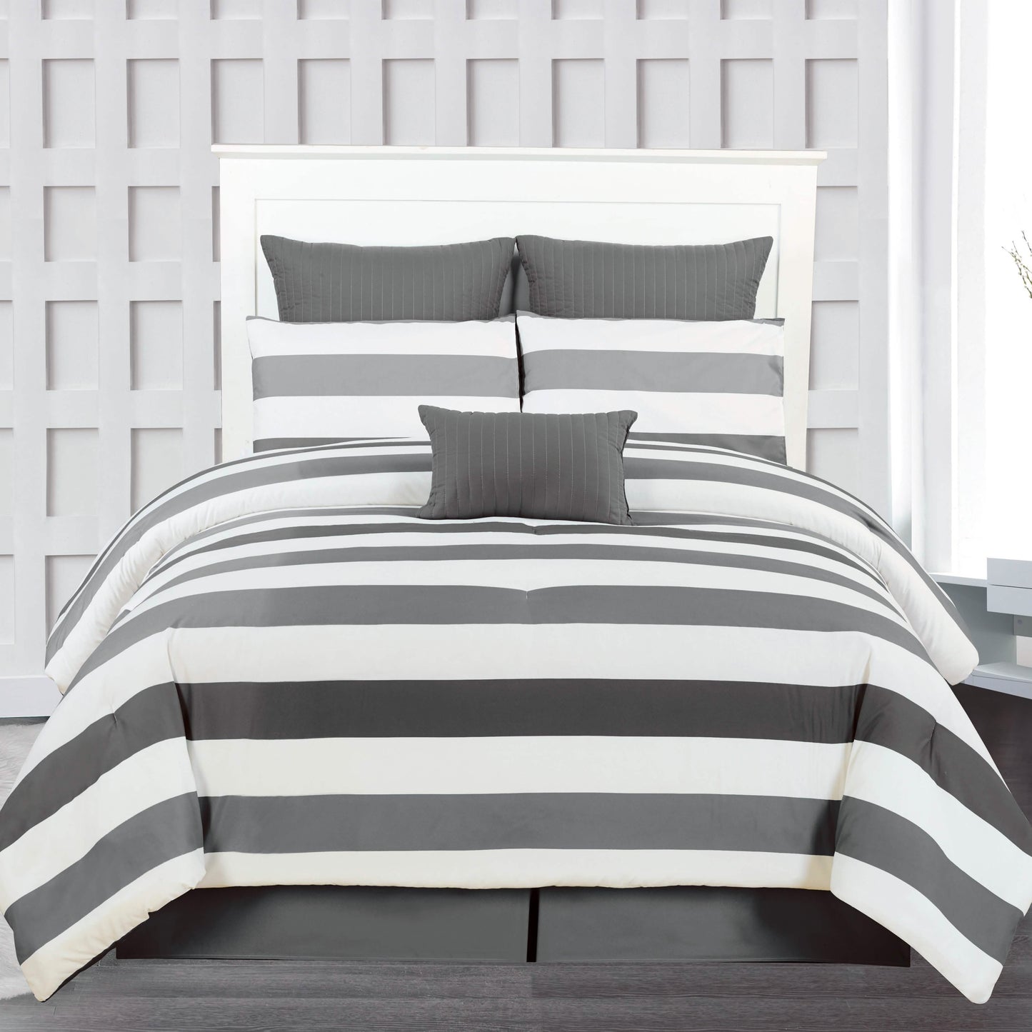 7-Piece: Cabana Stripe Reversible Hypoallergenic Comforter Set DailySale
