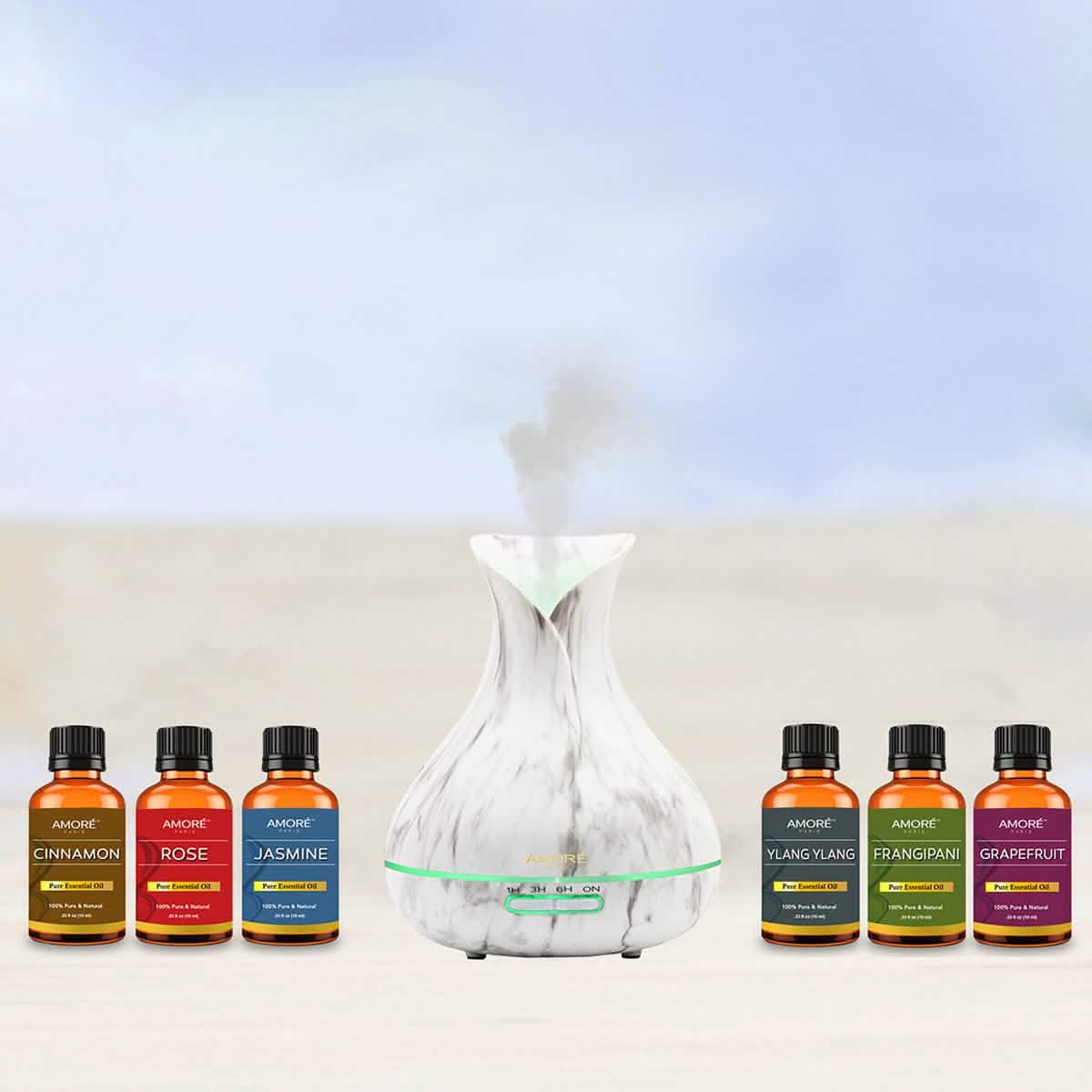 7-Piece: White Marble 300ml Ultrasonic Aroma Diffuser with Essential Oil Gift Set DailySale