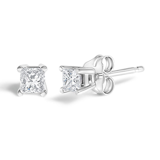 .925 Sterling Silver 1/4 Cttw Princess-Cut Diamond Solitaire Stud Earrings (H-I Color, I1-I2 Clarity) Bids.com