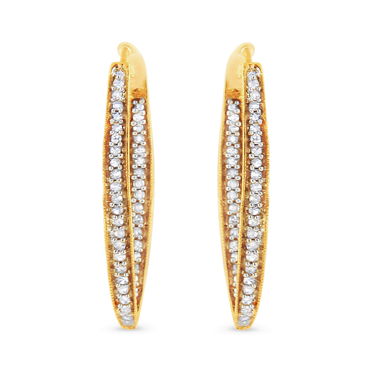 10K Yellow Gold 1/2 Cttw Round-Cut Diamond Modern Hoop Earrings (I-J Color, I2-I3 Clarity) Bids.com