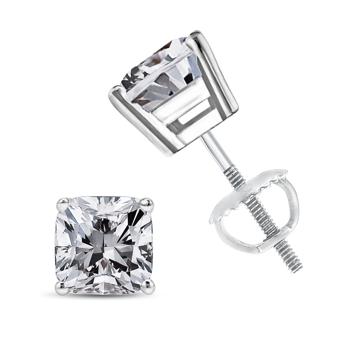 14K White Gold 1 1/2 Cttw Clarity Enhanced Princess Cut Diamond Solitaire Stud Earrings (I-J Color, I1-I2 Clarity) Bids.com
