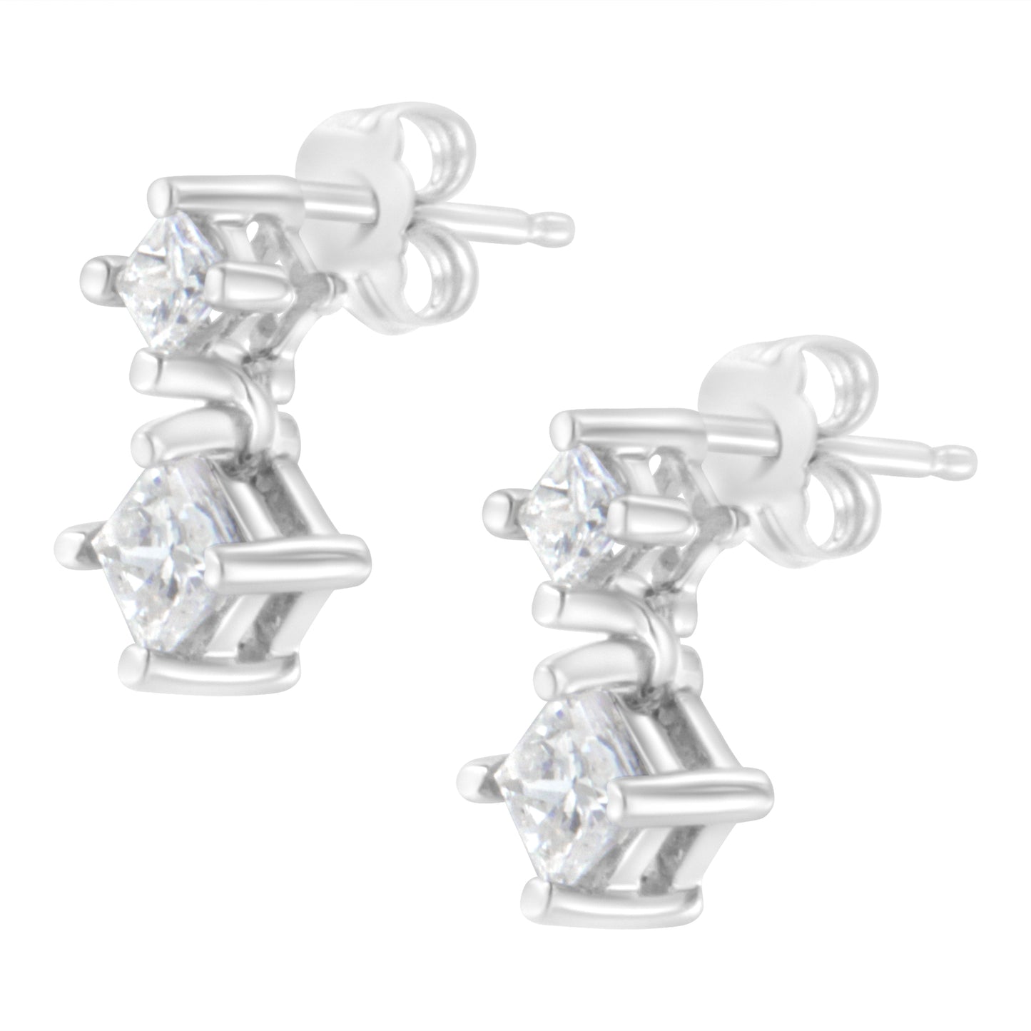 14K White Gold 3/4 cttw Double Diamond Princess-Cut Stud Earrings (I-J Clarity, I2-I3 Color) Bids.com