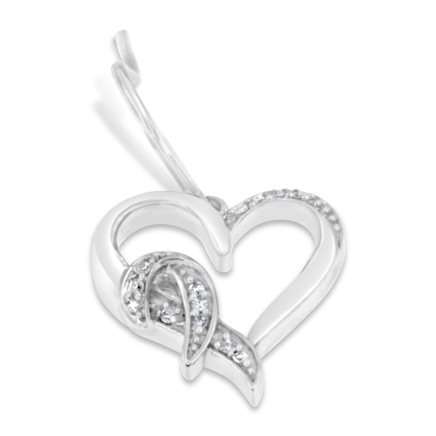 Sterling Silver Round Cut Diamond Heart Dangle Earrings (0.09 cttw, H-I Color, I1-I2 Clarity) Bids.com