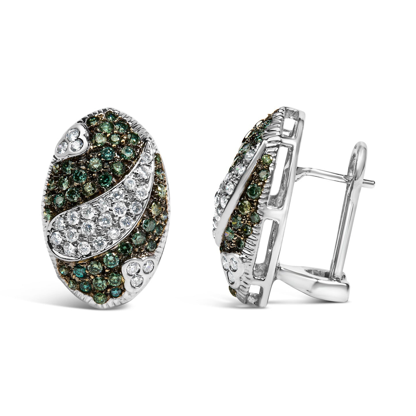14K White Gold 2.00 Cttw White and Treated Blue Diamond Oval Shield Omega Back Earrings (H-I Color, SI1-SI2 Clarity) Bids.com
