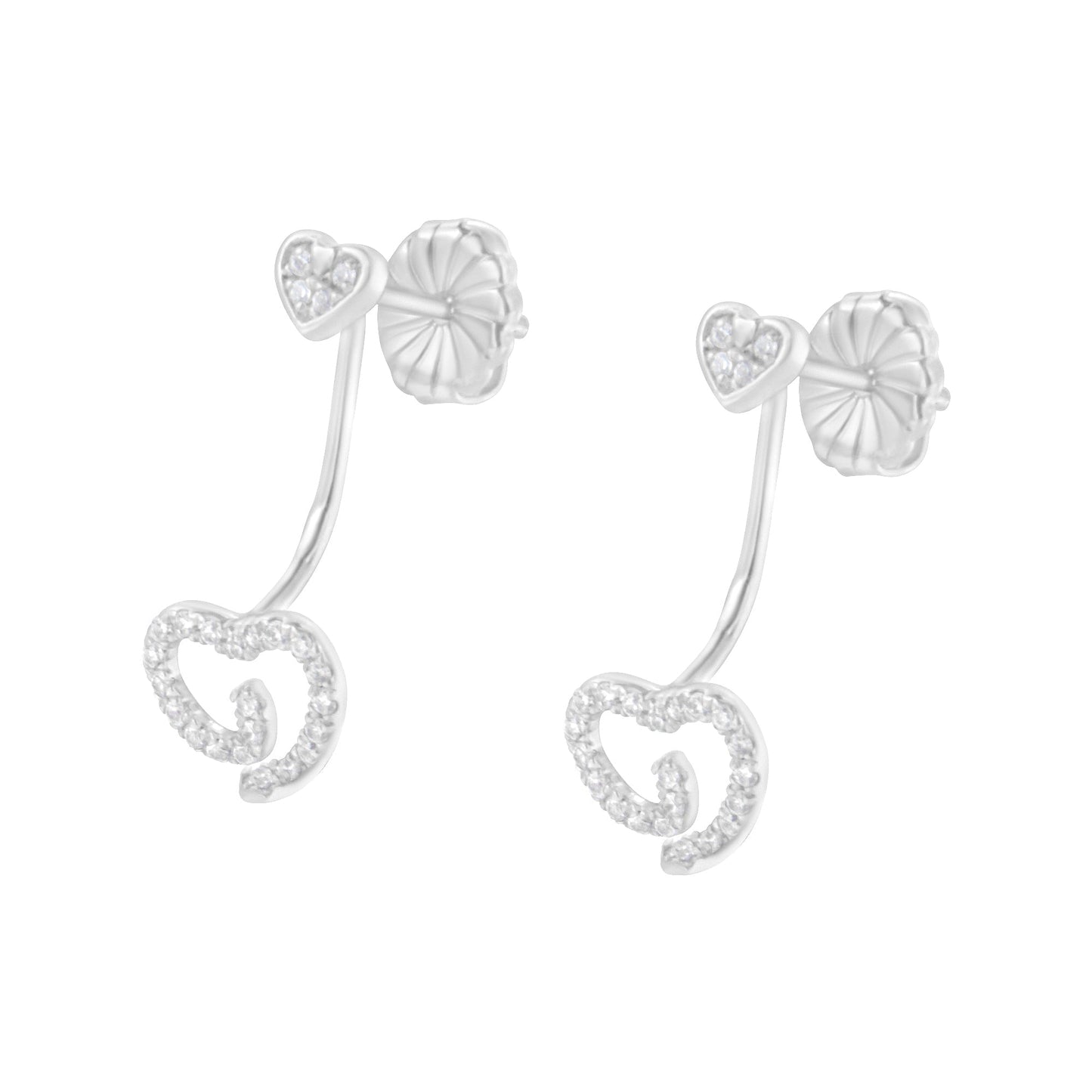 .925 Sterling Silver 1/4 Cttw Diamond Swirl Heart Front/Back Earrings (I-J Color, I2-I3 Clarity) Bids.com