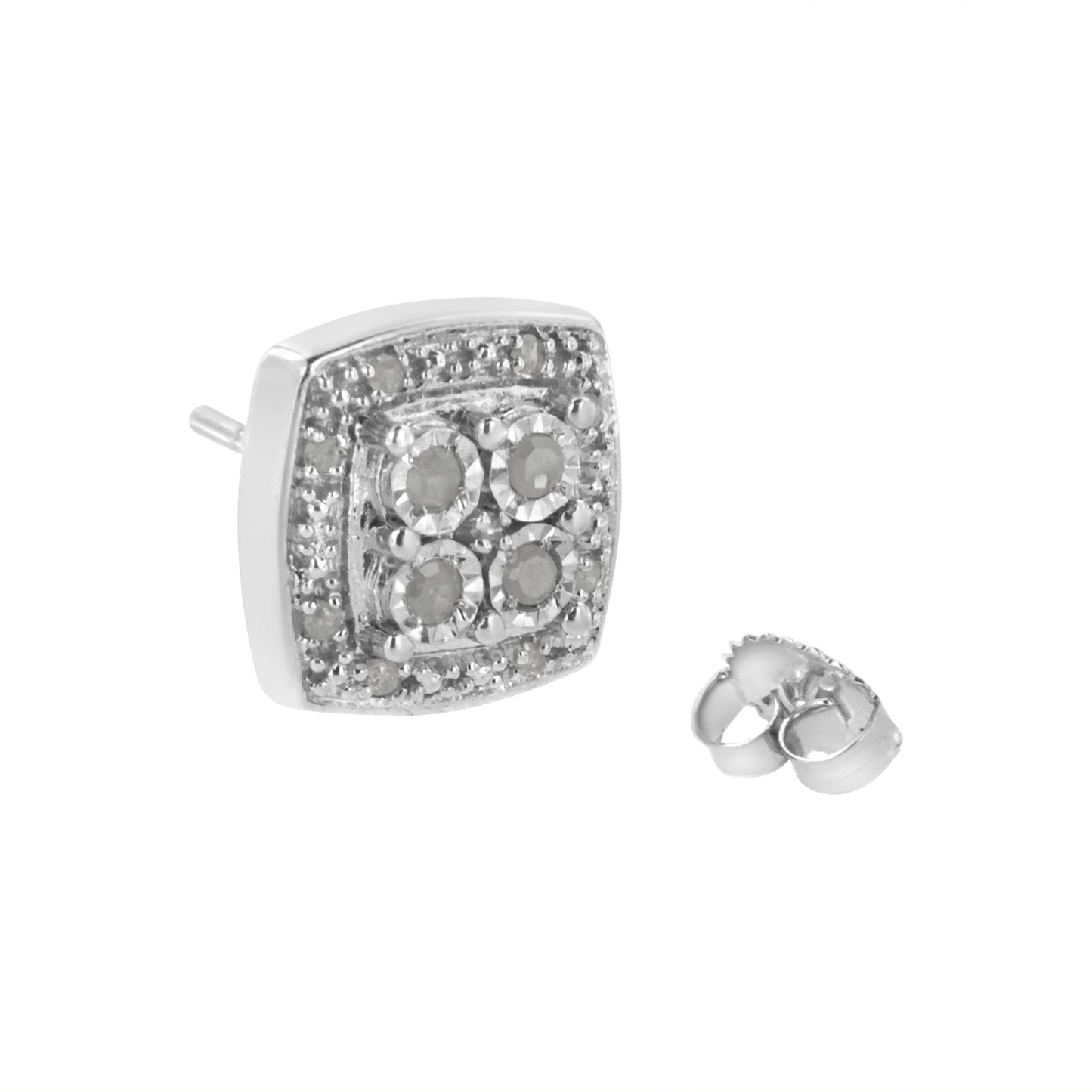 .925 Sterling Silver 1/4 cttw Round Cut Diamond Square Shape Milgrain Stud Earrings (I-J Color, I3 Clarity) Bids.com