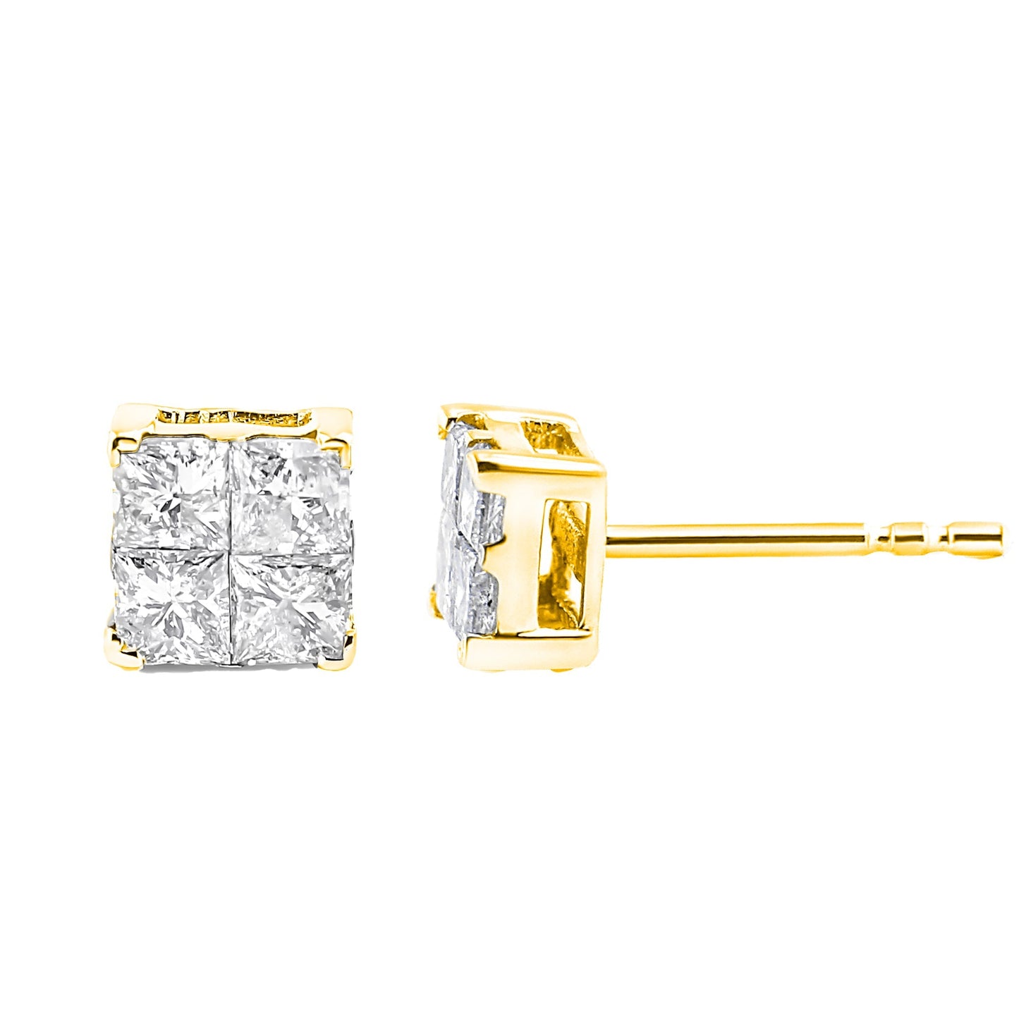 10K Yellow Gold Plated .925 Sterling Silver 1.0 Cttw Princess-Cut Diamond Composite Multi Stone Stud Earrings (J-K Color, SI2-I1 Clarity) Bids.com