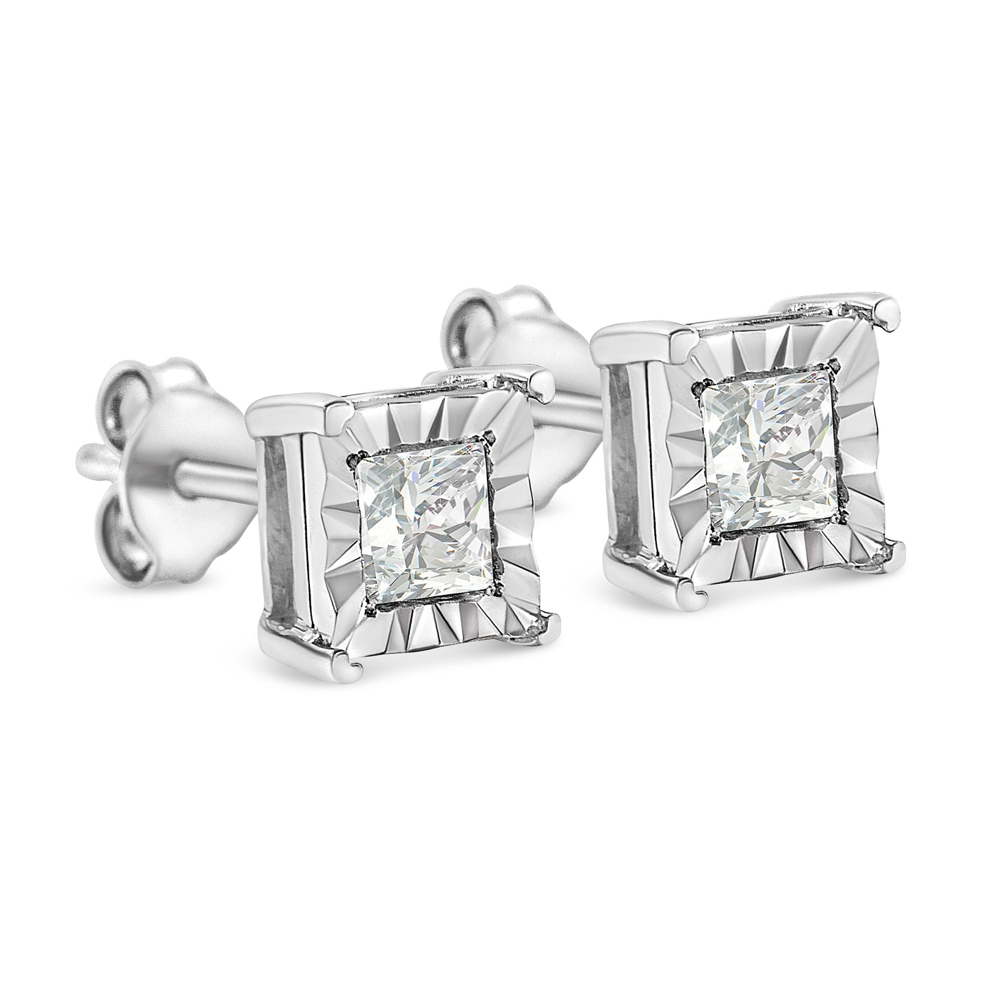 .925 Sterling Silver 1/2 Cttw Miracle Set Princess-cut Diamond Solitaire Stud Earrings (I-J Color, SI1-SI2 Clarity) Bids.com