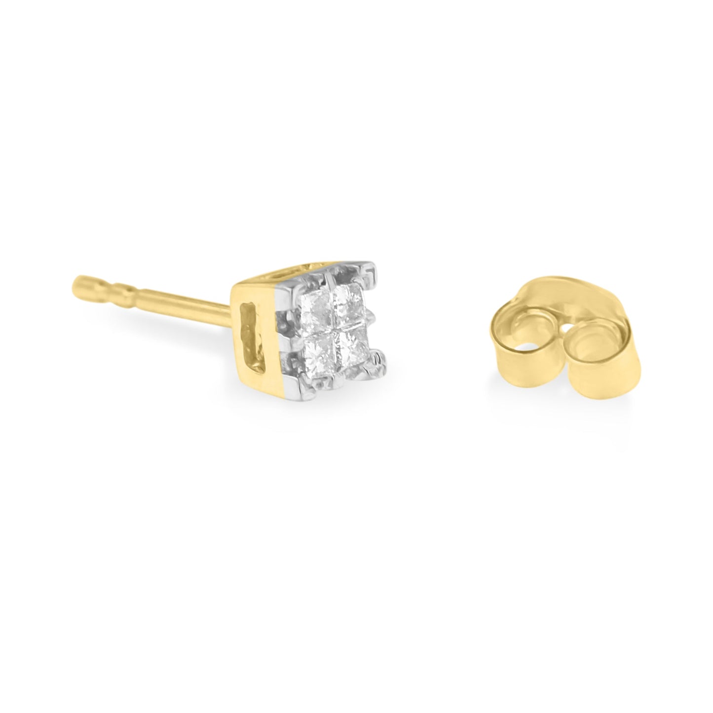 10k Yellow Gold Princess Diamond Quad Stud Earrings (1/4 cttw, J-K Color, I2-I3 Clarity) Bids.com