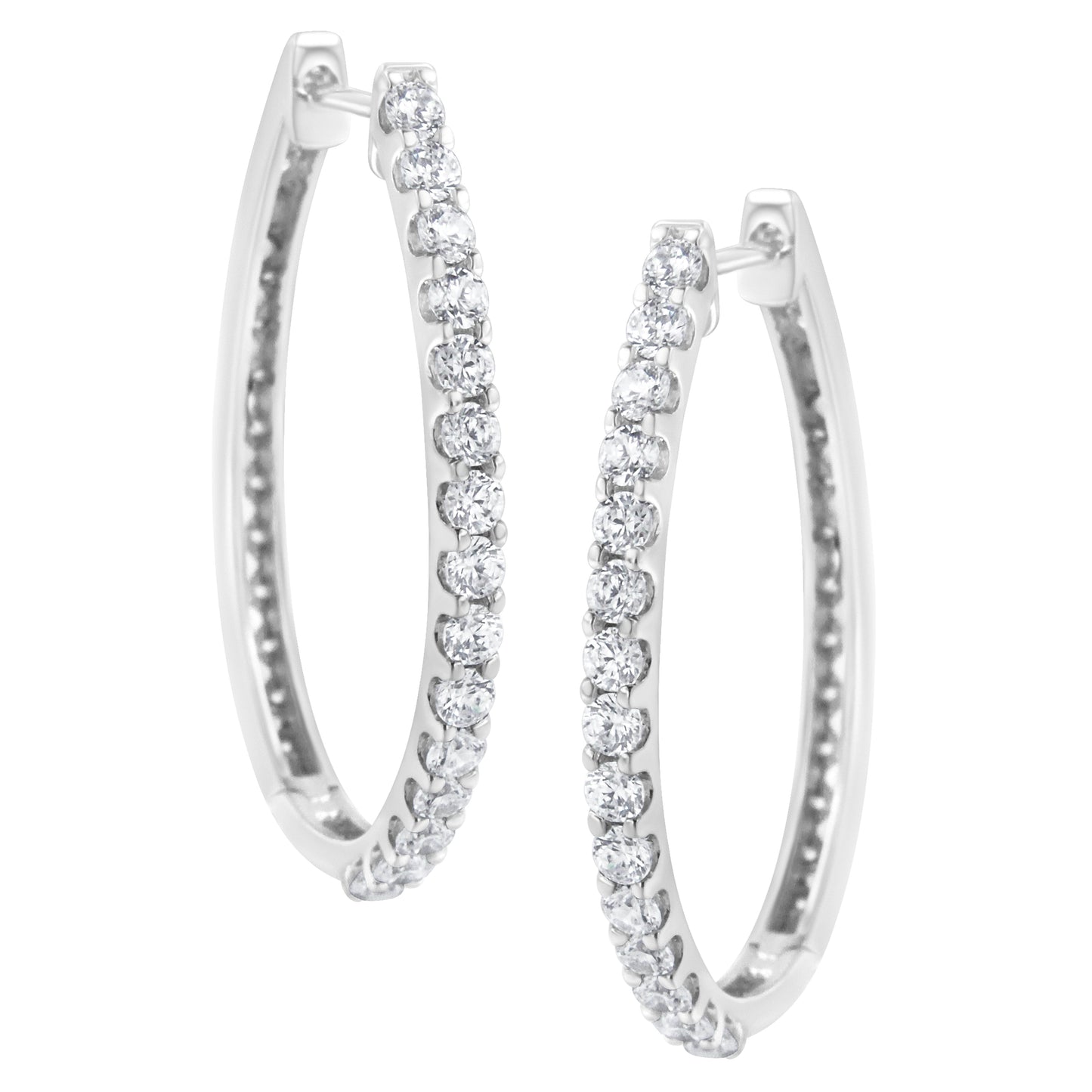 14K White Gold 2.0 Cttw Round Brilliant Cut Diamond Oblong Hinged Leverback Hoop Earrings (I-J Color, I1-I2 Clarity) Bids.com